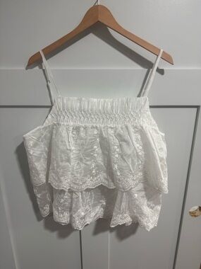 AQUA White Embroidered Ruffle Camisole Top - Women